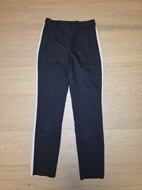 Zara cropped navy Slim pants with white Side stripe And elastic waist  XS